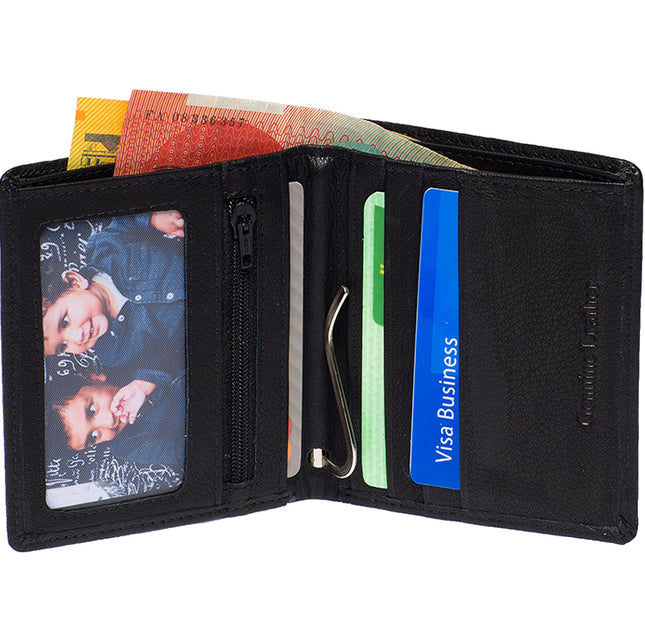 Men's Leather Bio Fold RFID Blocking Slim Wallet with Money Clip 1414