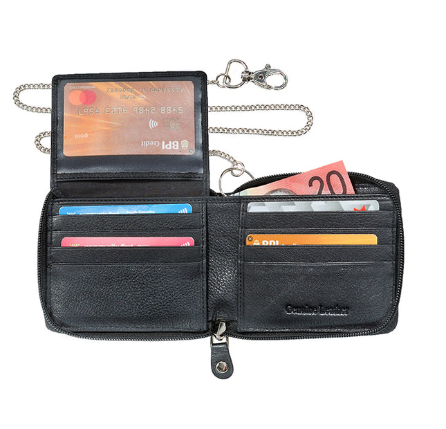 Men's Cow Hide Zip Round Chain Wallet with RFID Protection - 1736-CC
