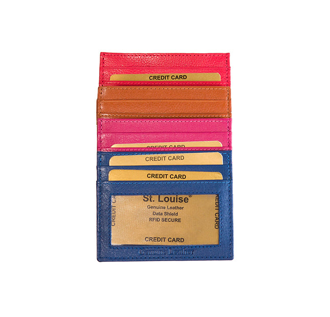 Flat Genuine Leather Card Holder with RFID Protection with Window and Card Slot 1966