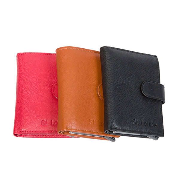 Genuine Leather Pop up Credit Card Holder extra Leather Slot RFID Blocking 1986